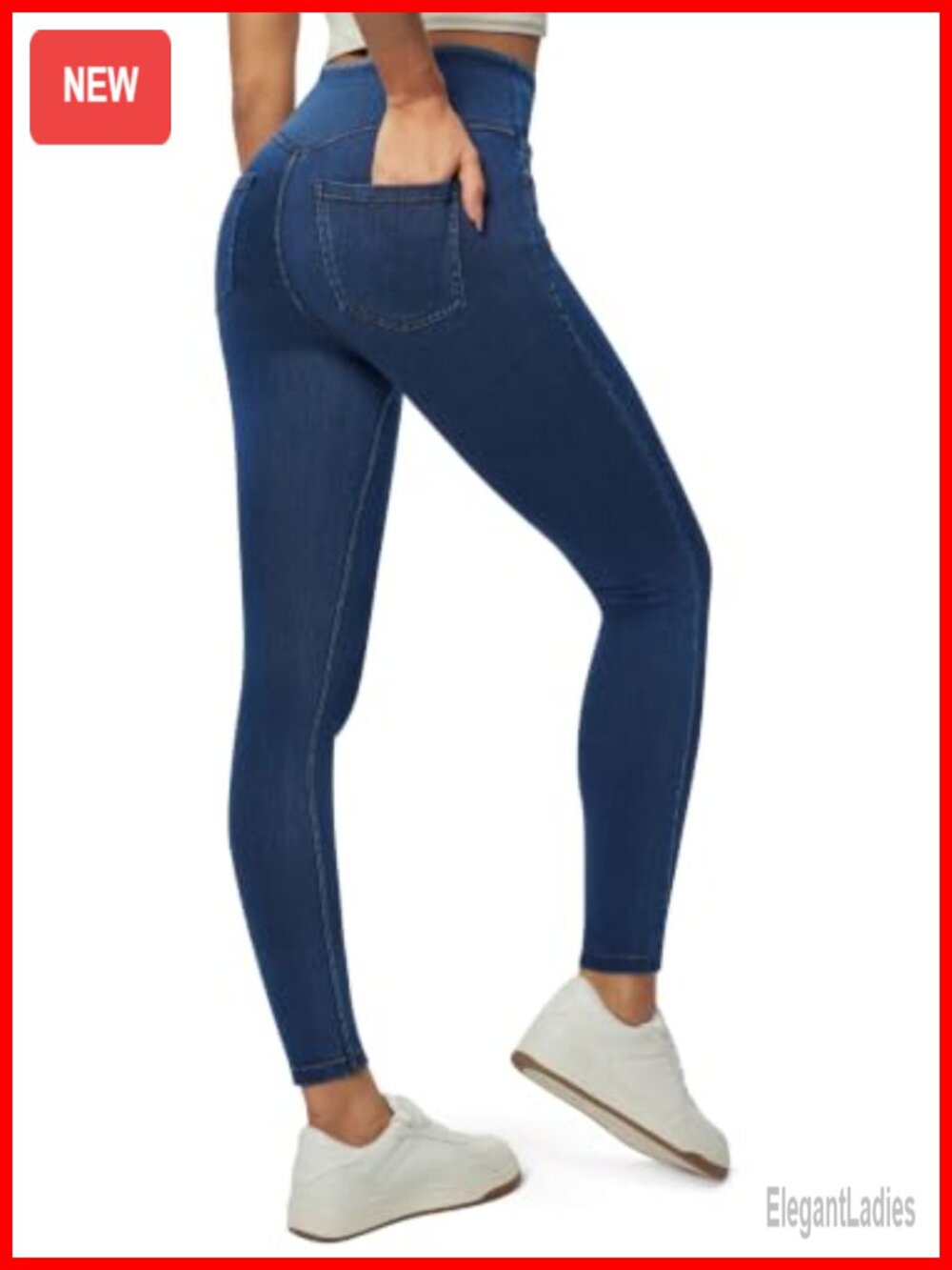Stretchy High Waist Jeggings for Women Pull On Skinny Jean Leggings with Pockets